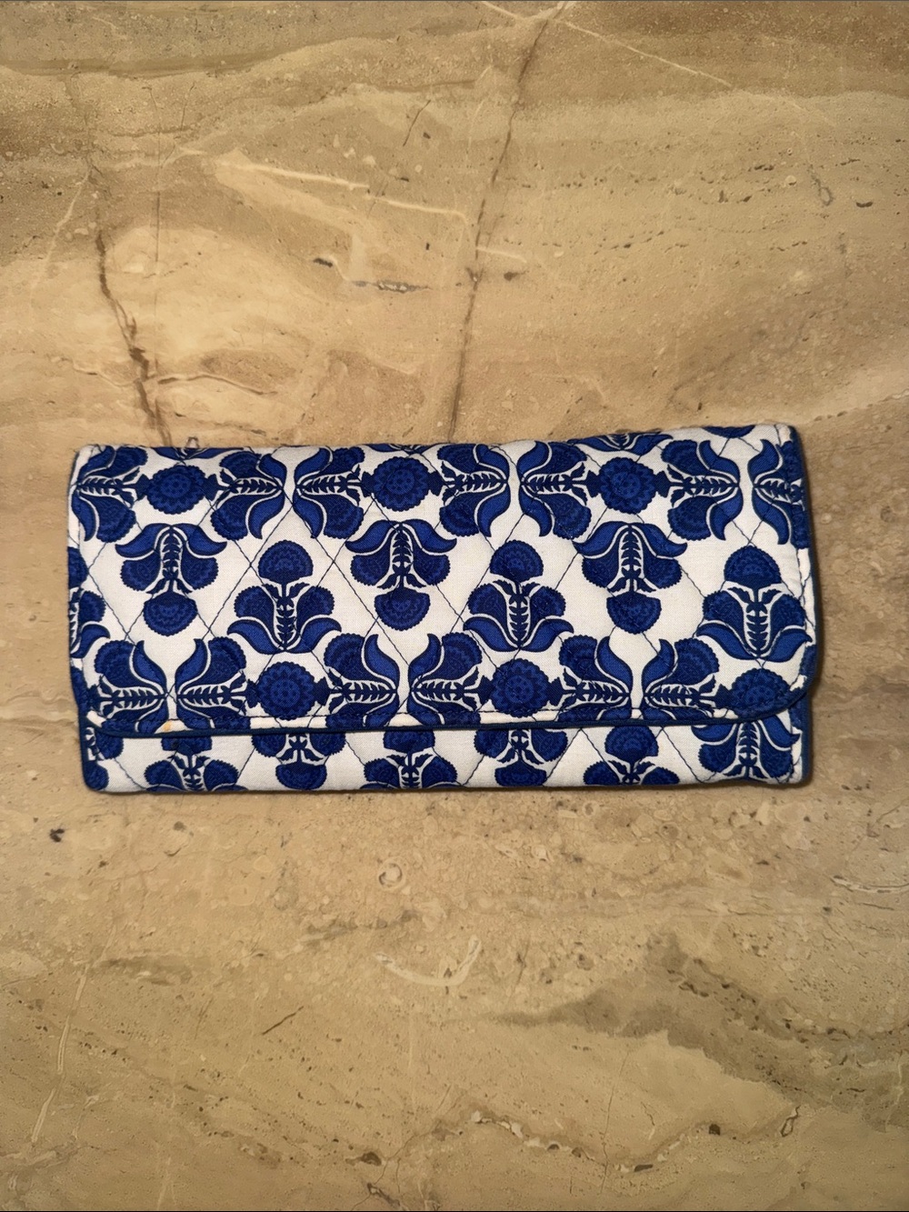 Trifold Vera Bradley Blue and White Floral Quilted Wallet